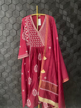 Plum Chanderi Silk Angarkha Suit Set