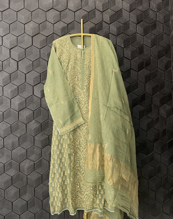 Green Tissue Chikankari Suit Set