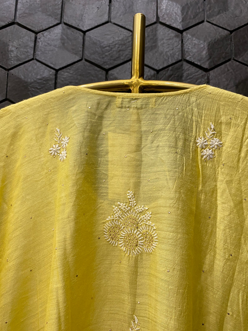 Yellow Moonga Silk Angarkha Suit Set