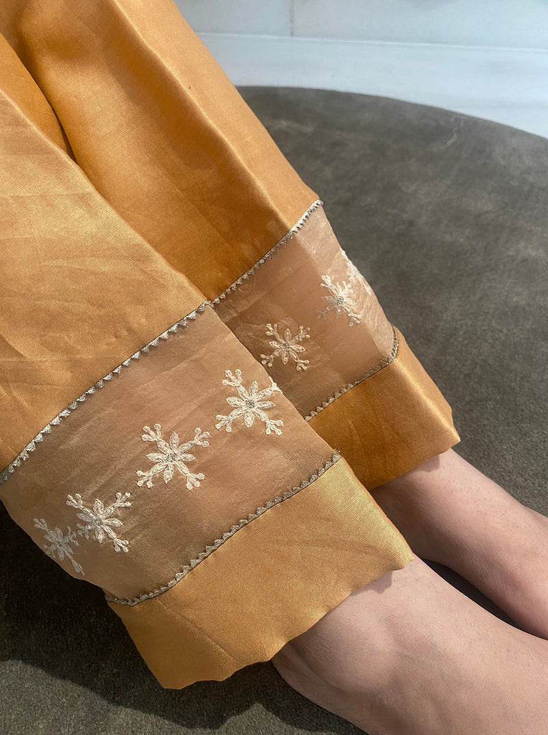 Tissue Pants with Intricate Lace and Thread Embroidery