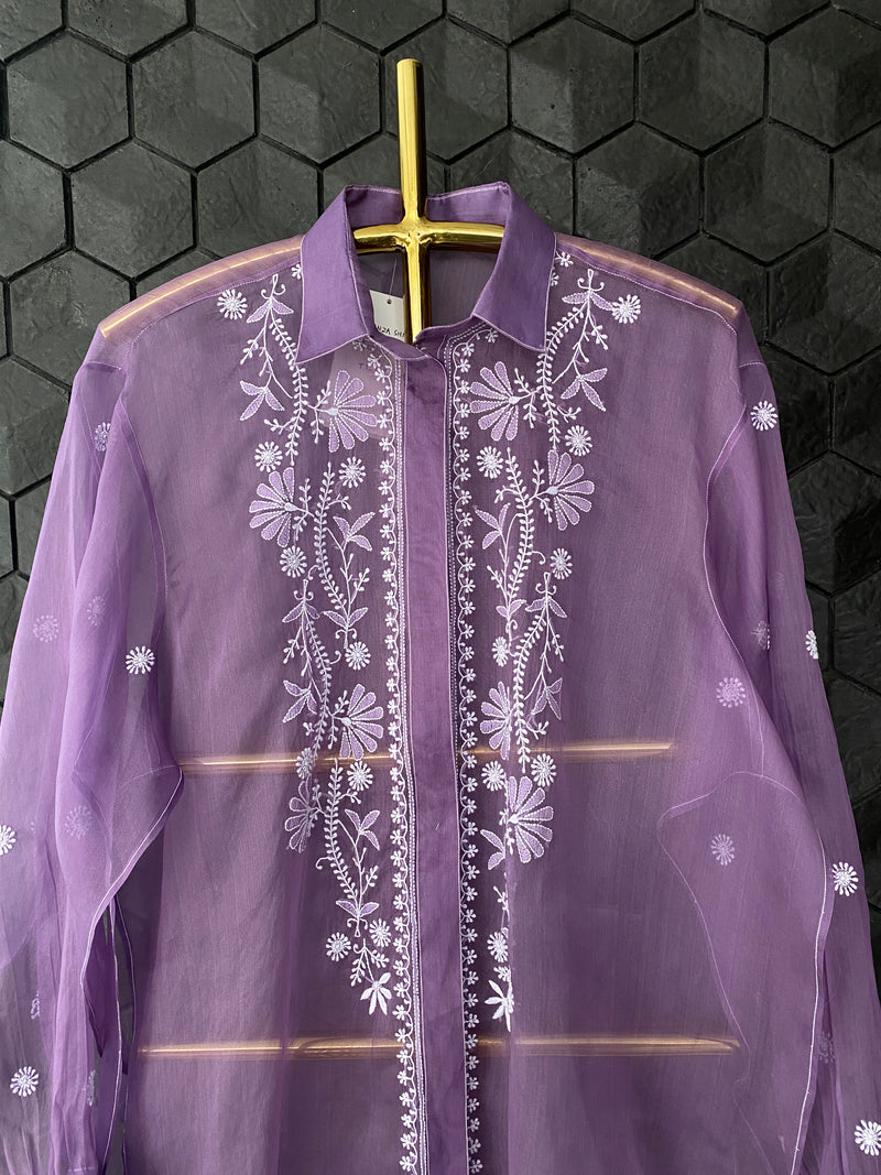 Purple Organza chikankari organza shirt