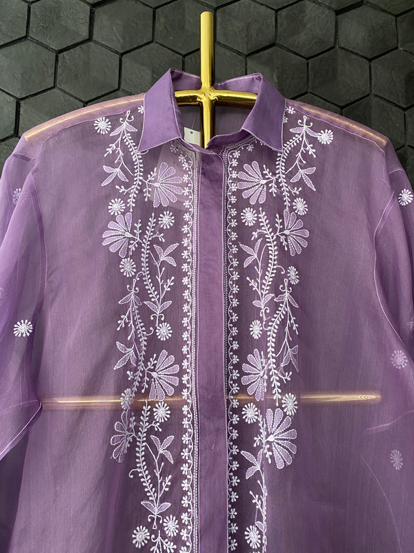 Purple Organza chikankari organza shirt