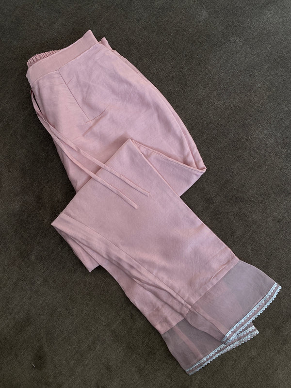 Chanderi Pants with Organza and Lace Detailing
