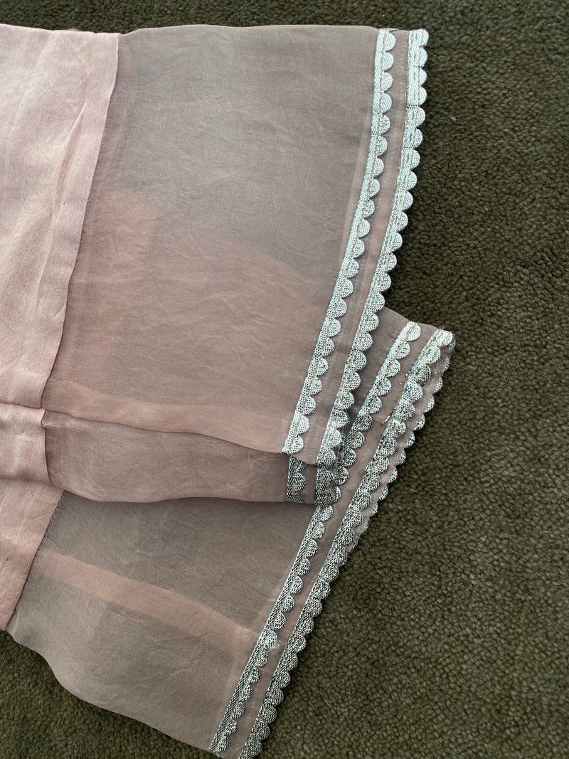 Chanderi Pants with Organza and Lace Detailing