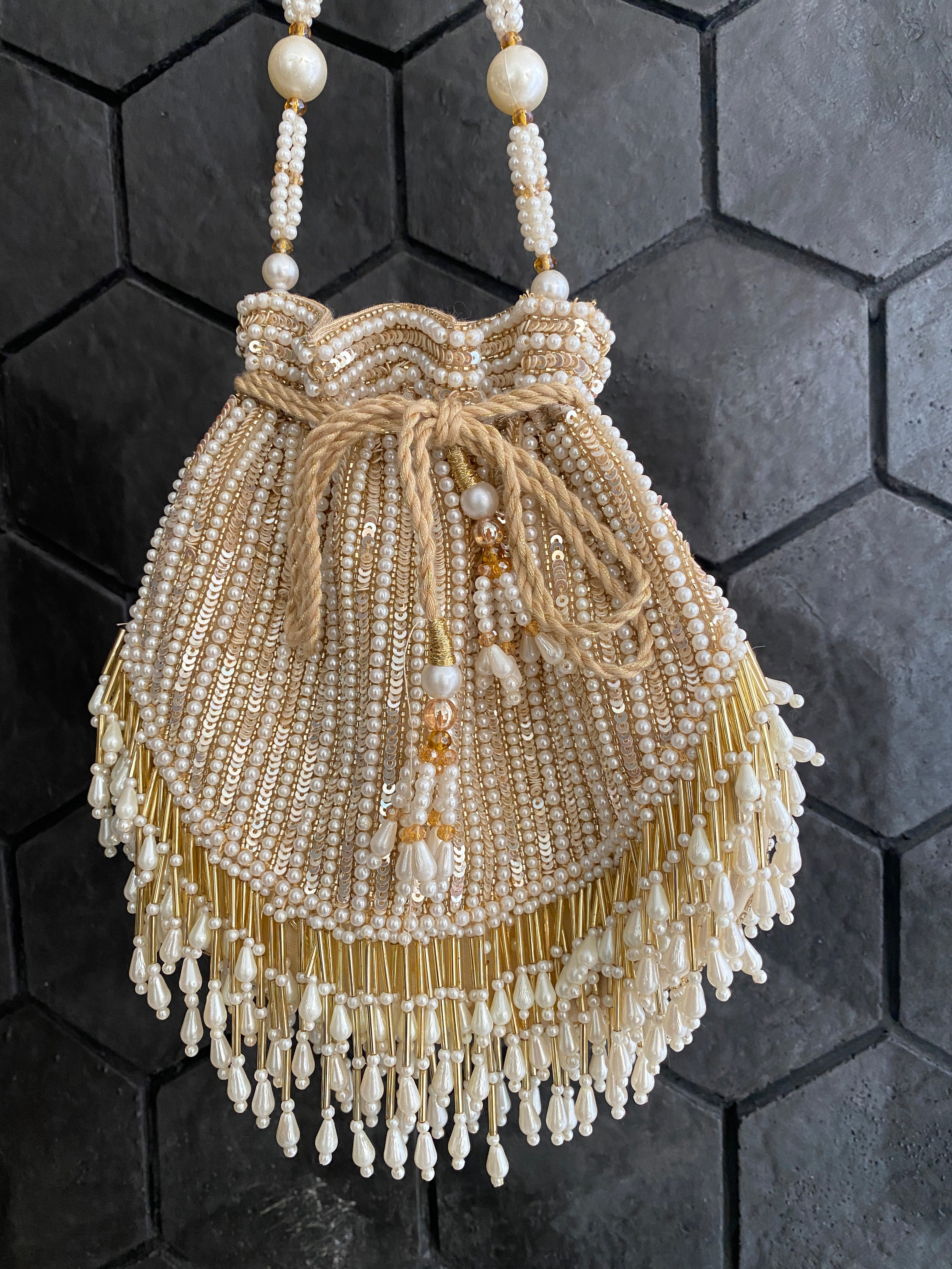 Pearl sequin embellished potli bag