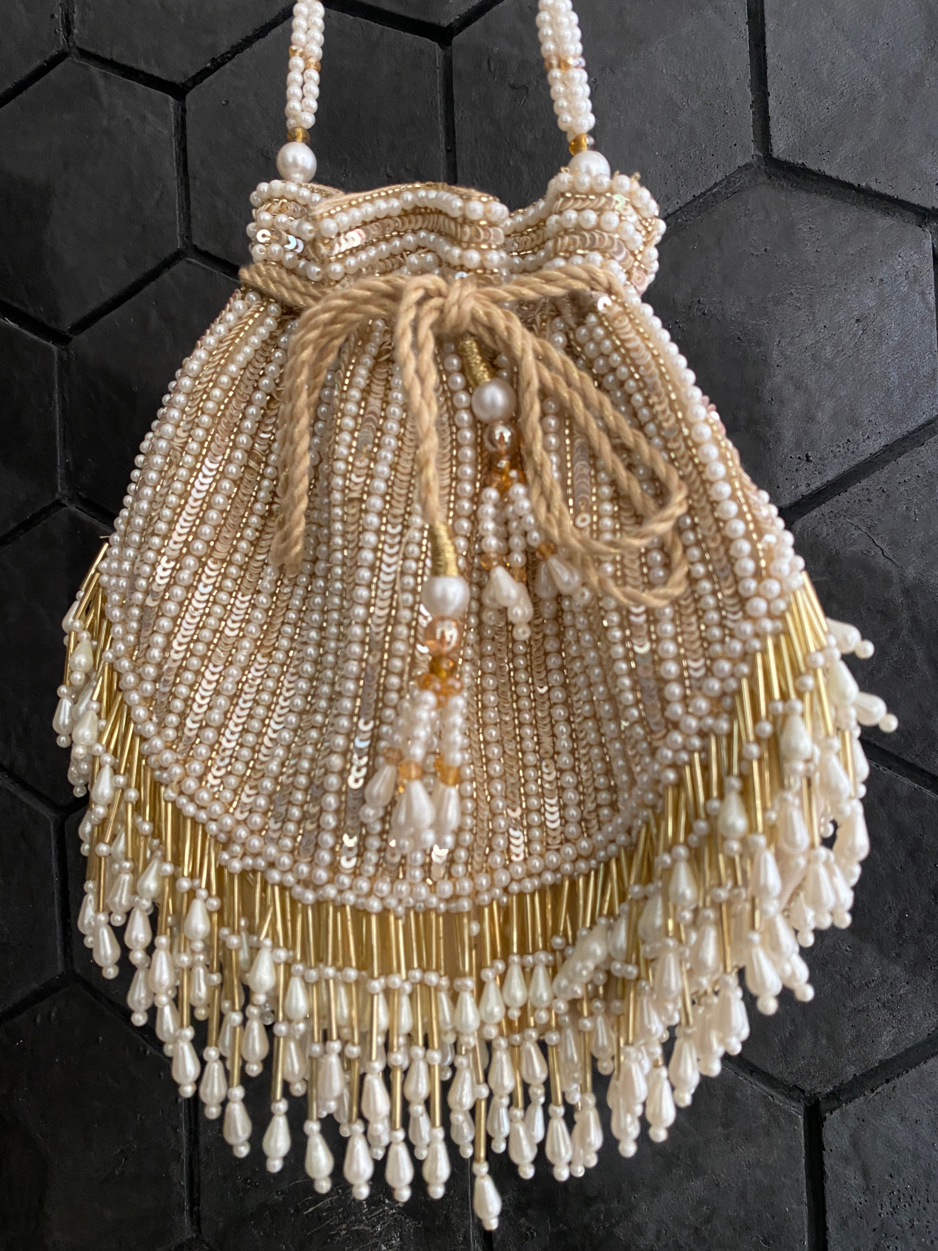 Pearl sequin embellished potli bag