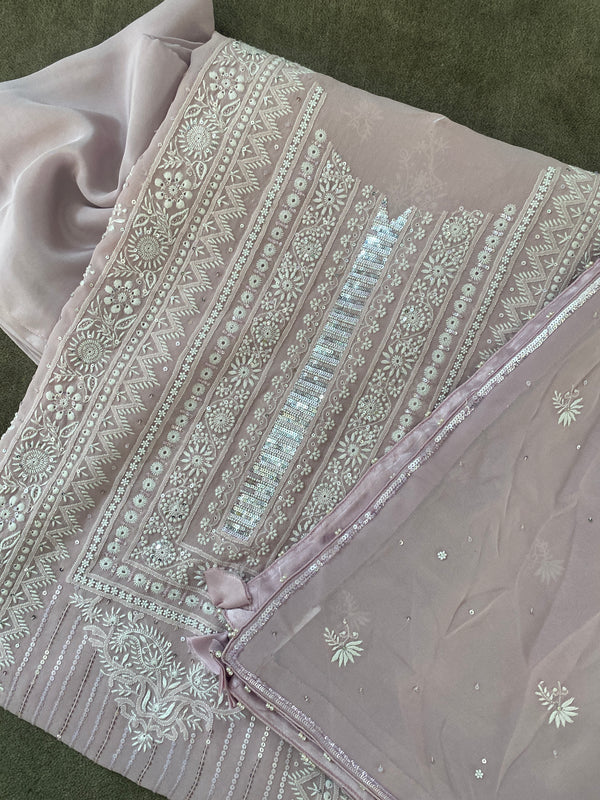Onion Pink Pure Georgette Intricate Ek-taar Chikankari Suit Set
