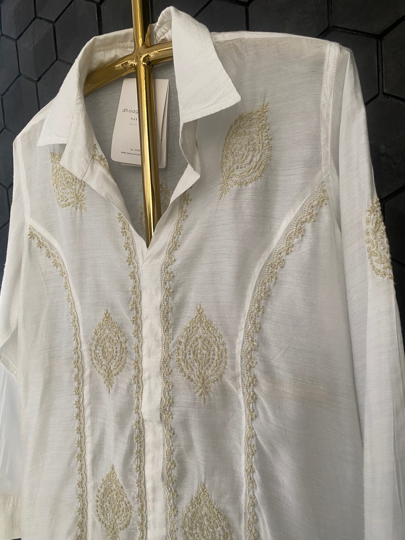 White chanderi chikankari shirt