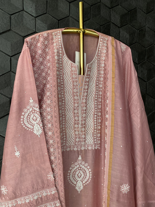 Pink Chanderi Suit Set