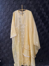 Yellow Chanderi Suit Set with Chikankari work and Dupatta