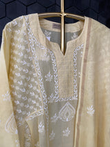 Yellow Chanderi Suit Set with Chikankari work and Dupatta