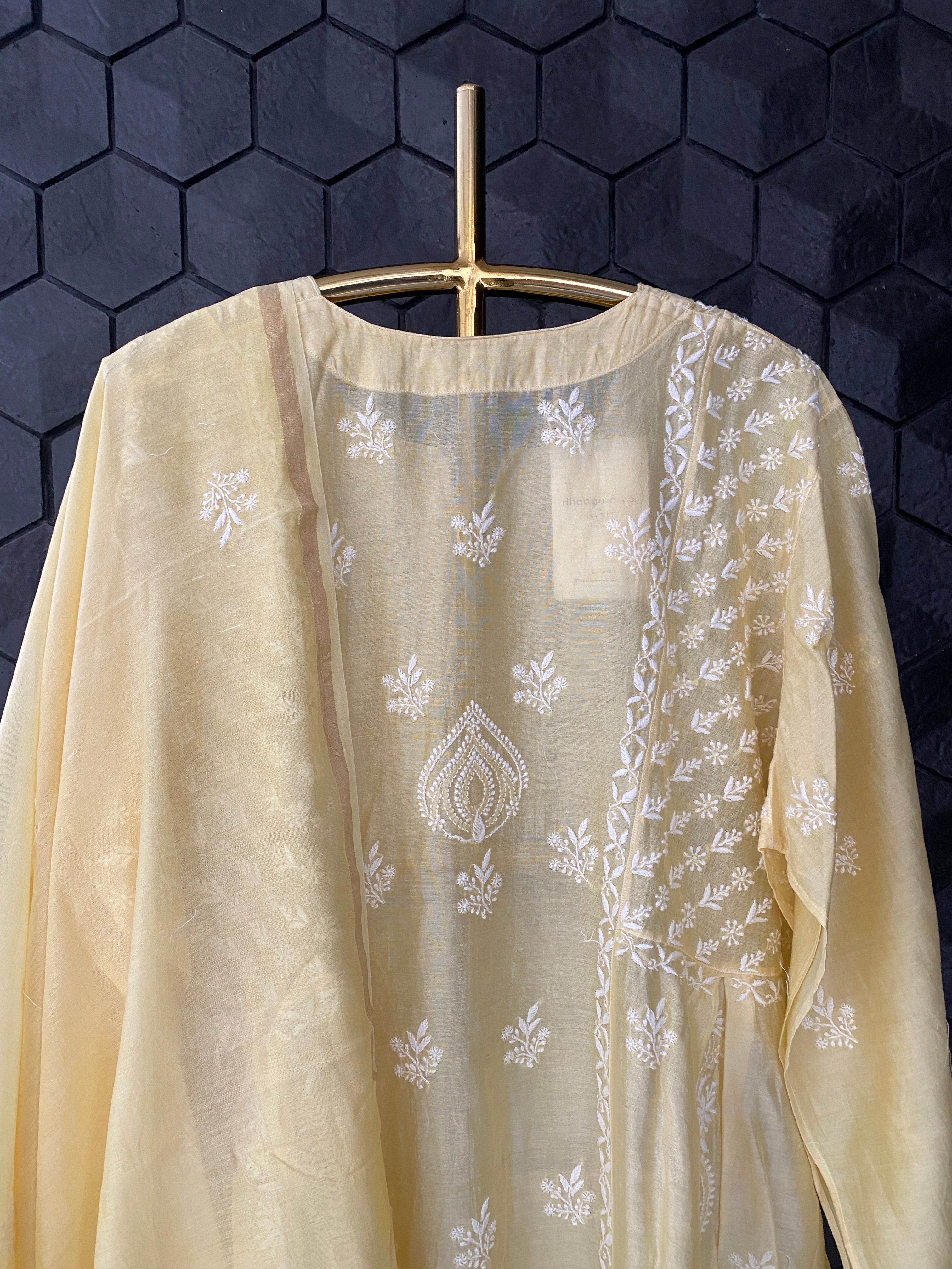 Yellow Chanderi Suit Set with Chikankari work and Dupatta