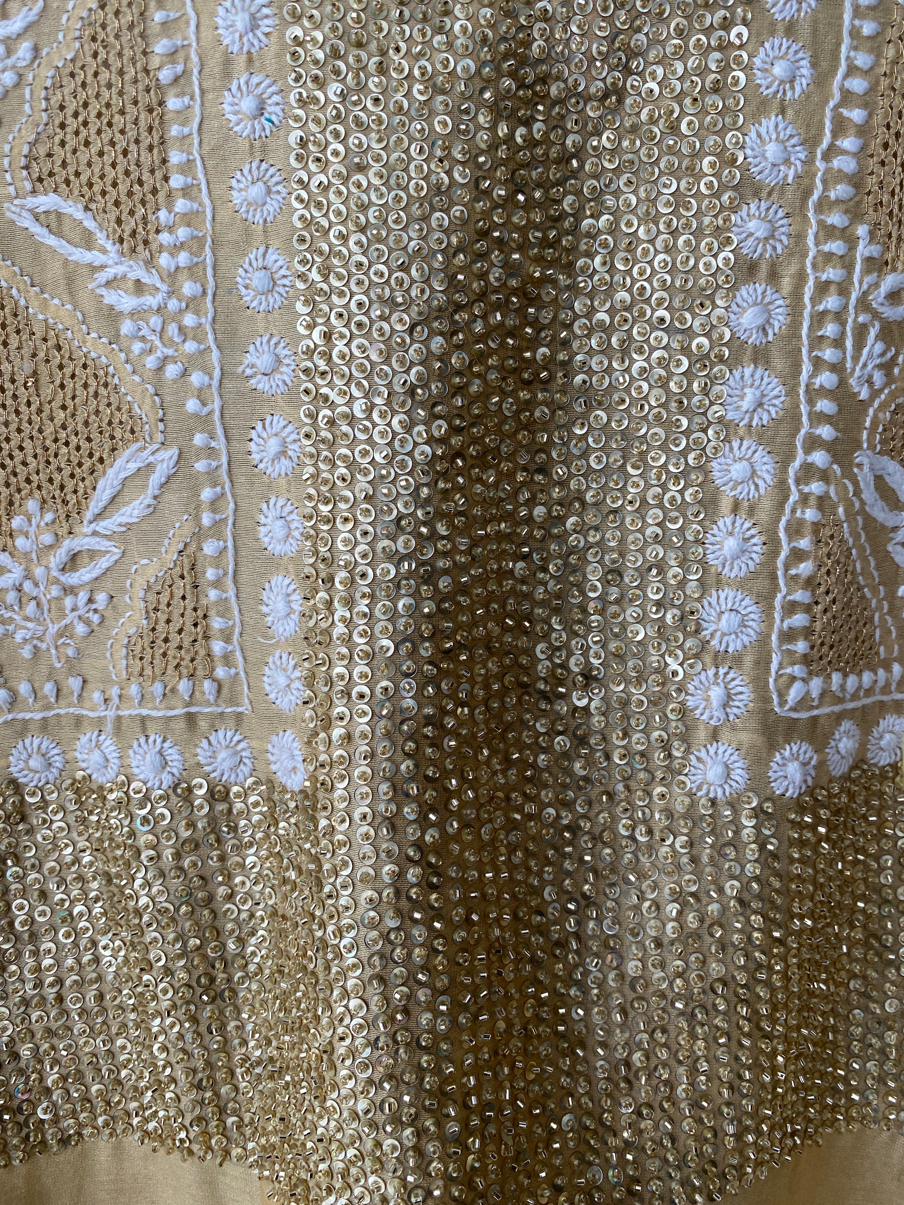 Gold chanderi chikankari anarkali with dupatta