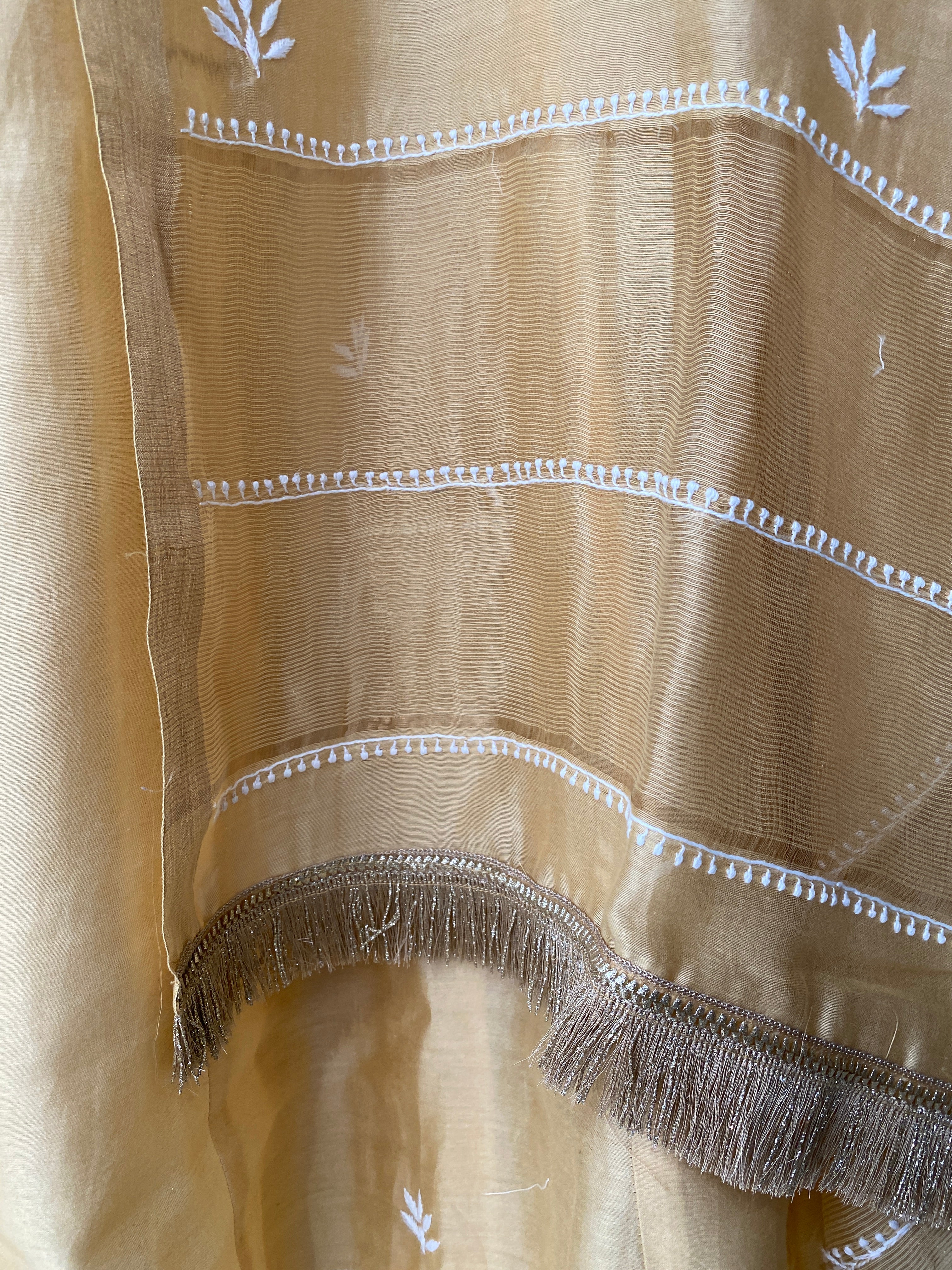 Gold chanderi chikankari anarkali with dupatta