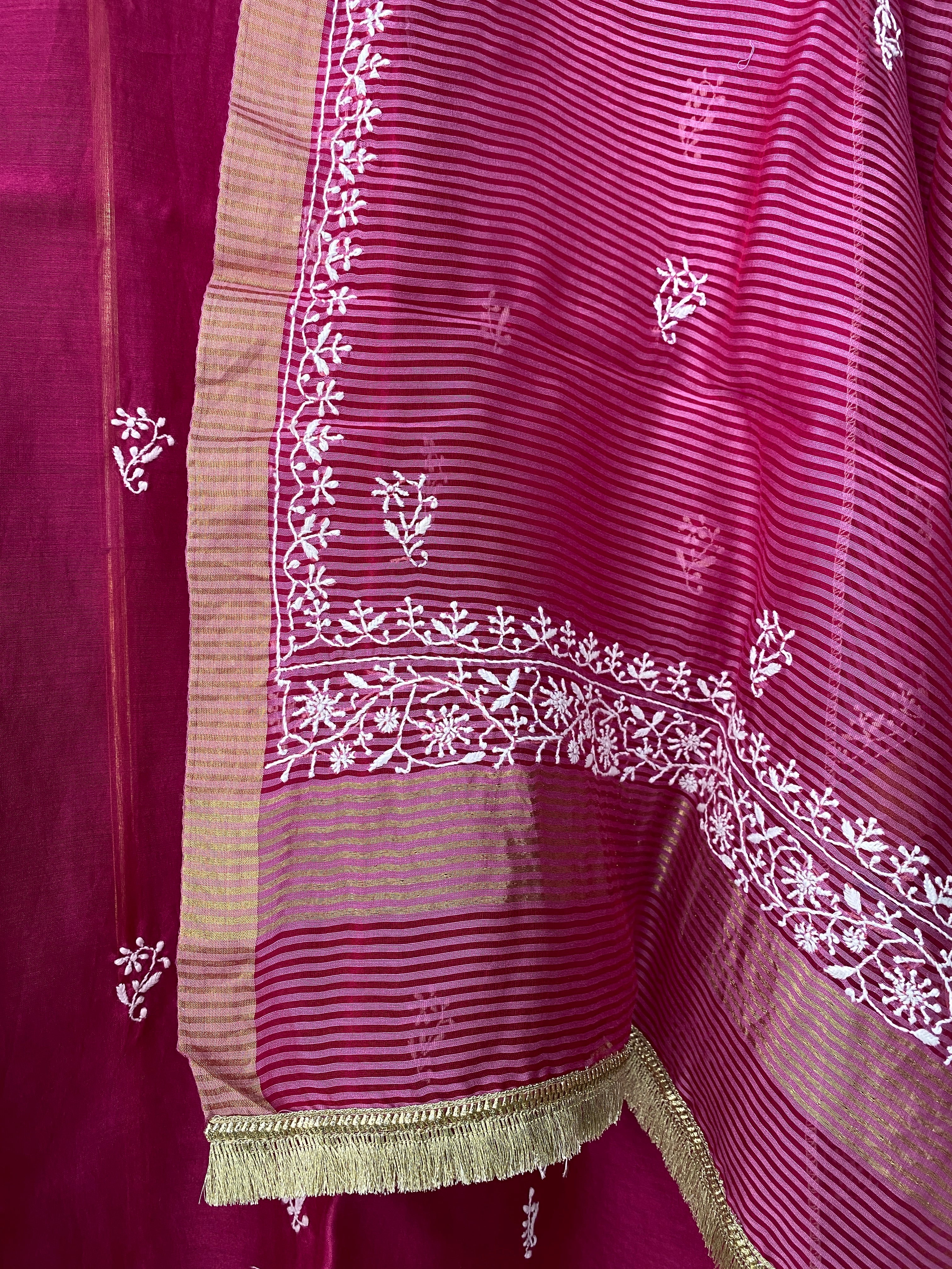 Fuschia chikankari kurta set with palasso