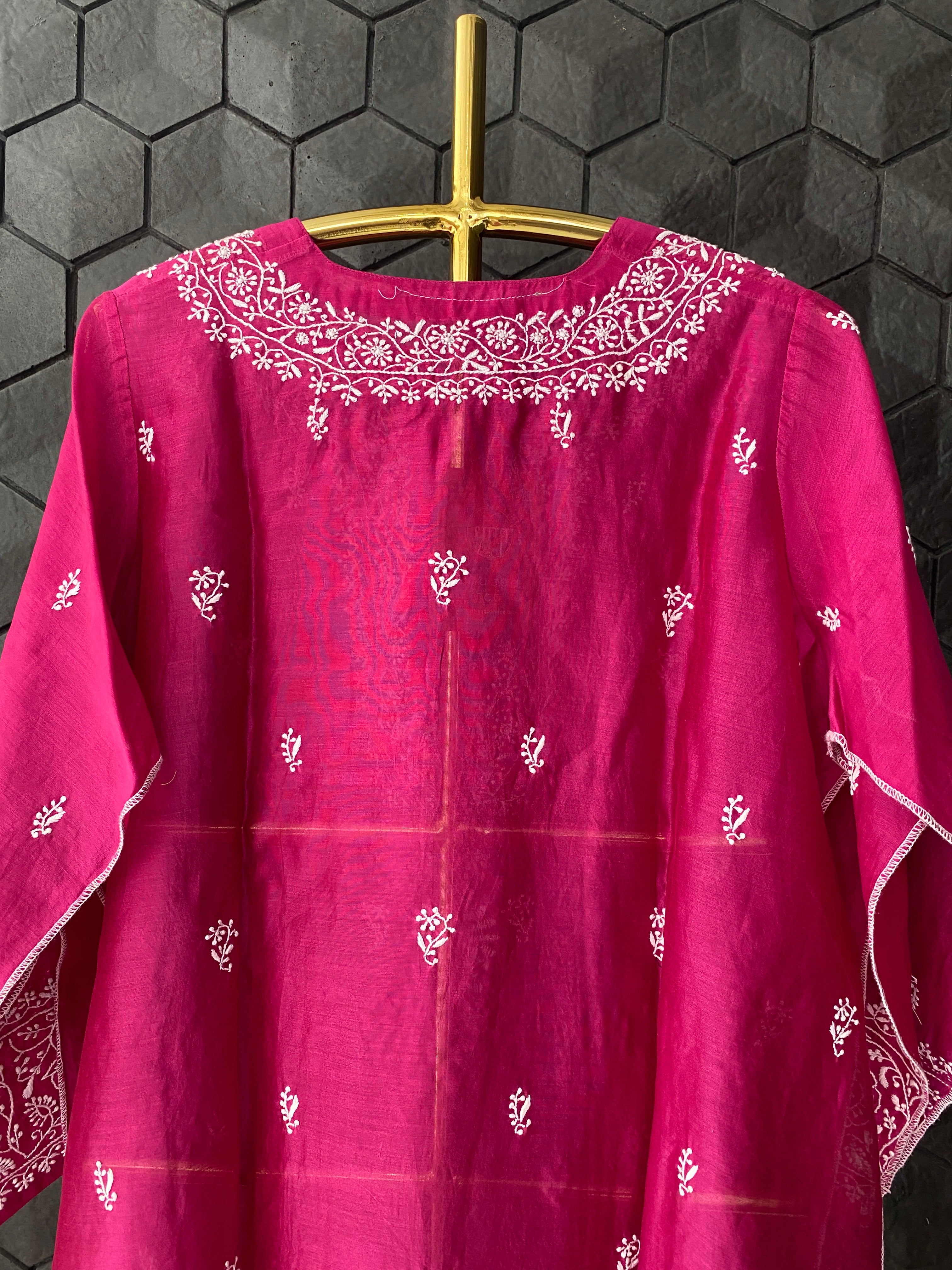 Fuschia chikankari kurta set with palasso