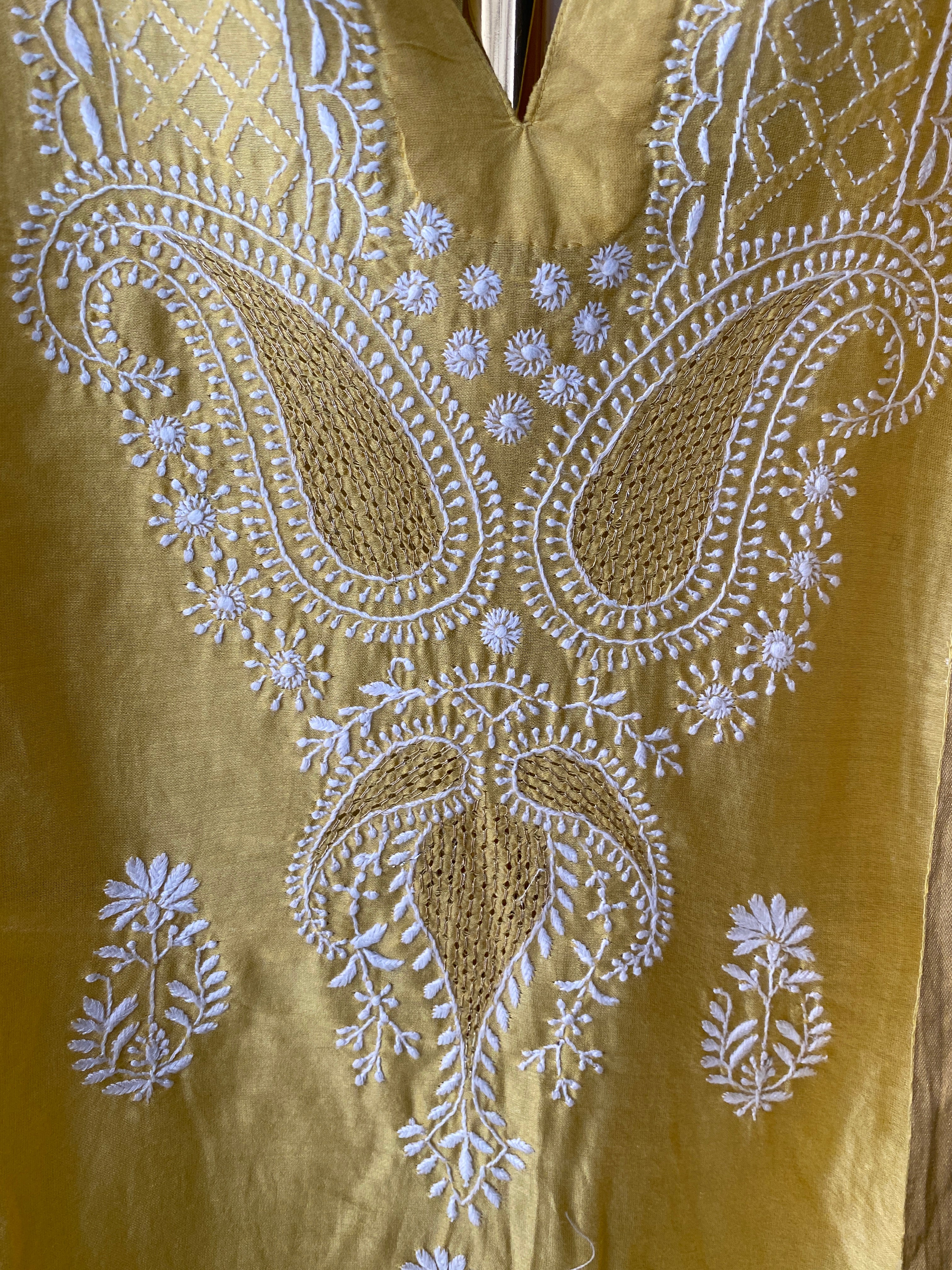 Yellow Chanderi Chikankari Suit Set with Dupatta