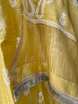 Yellow Chanderi Chikankari Suit Set with Dupatta
