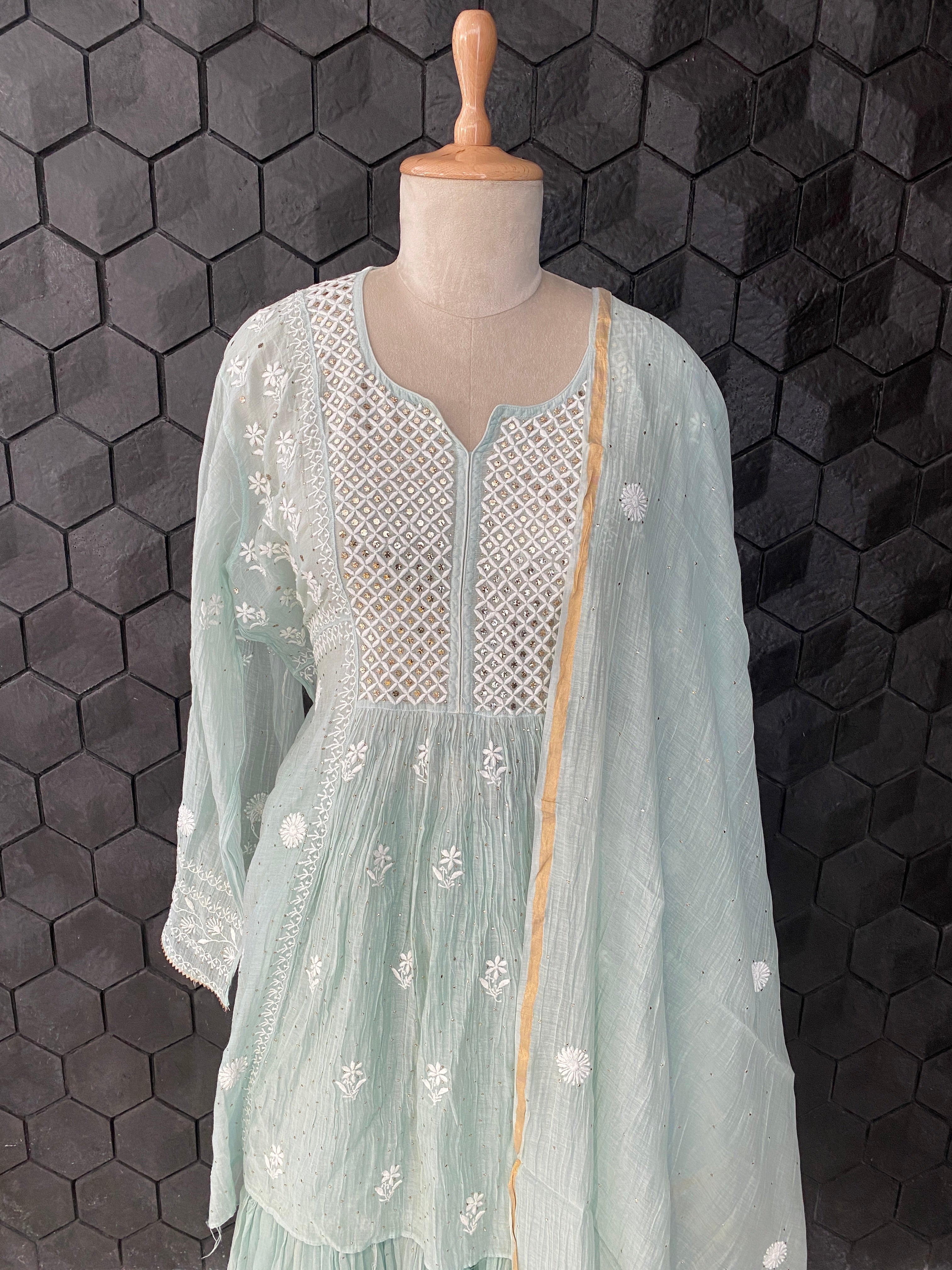 Mint Sharara Set with Chikankari and Mukaish