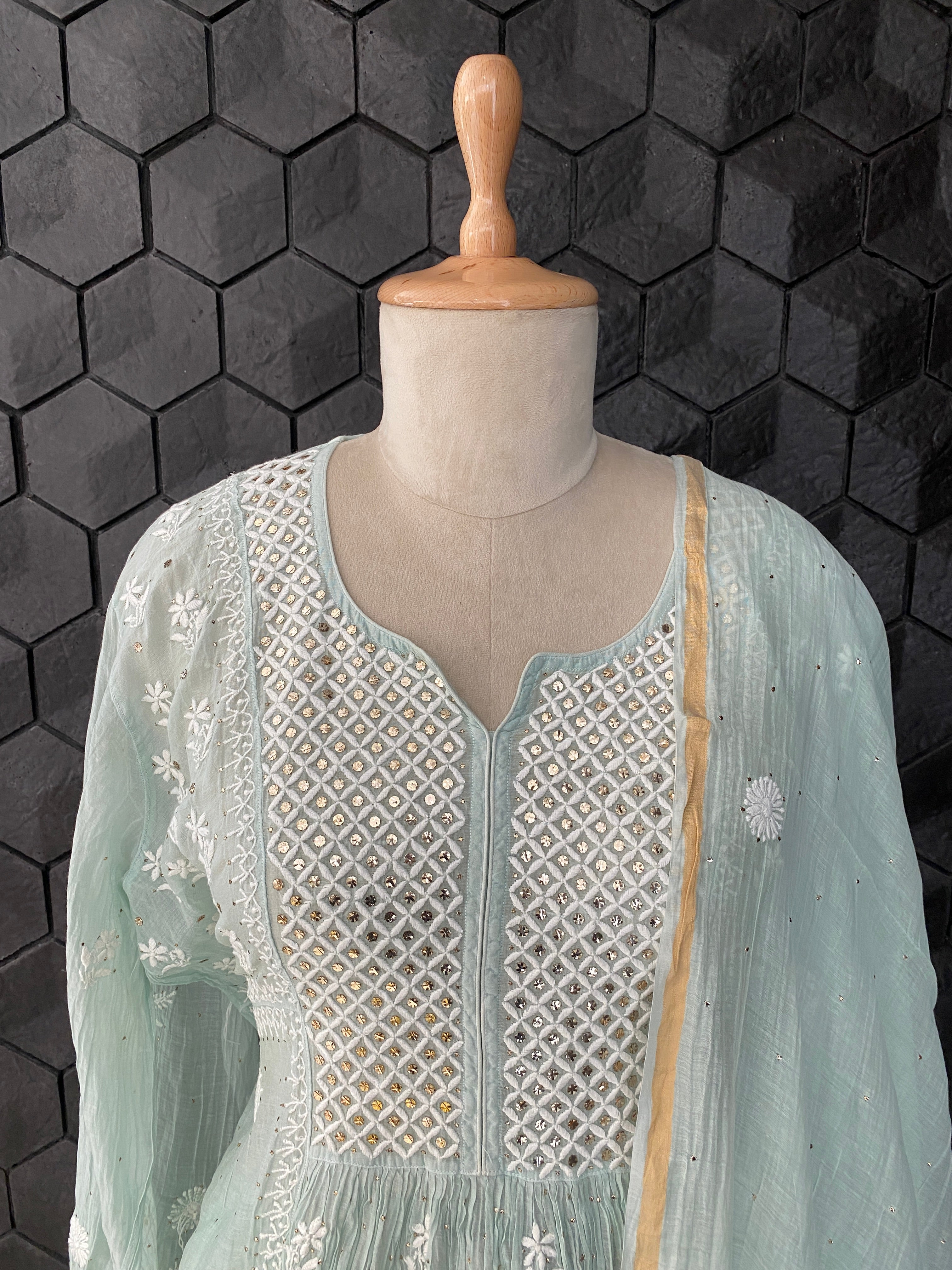 Mint Sharara Set with Chikankari and Mukaish