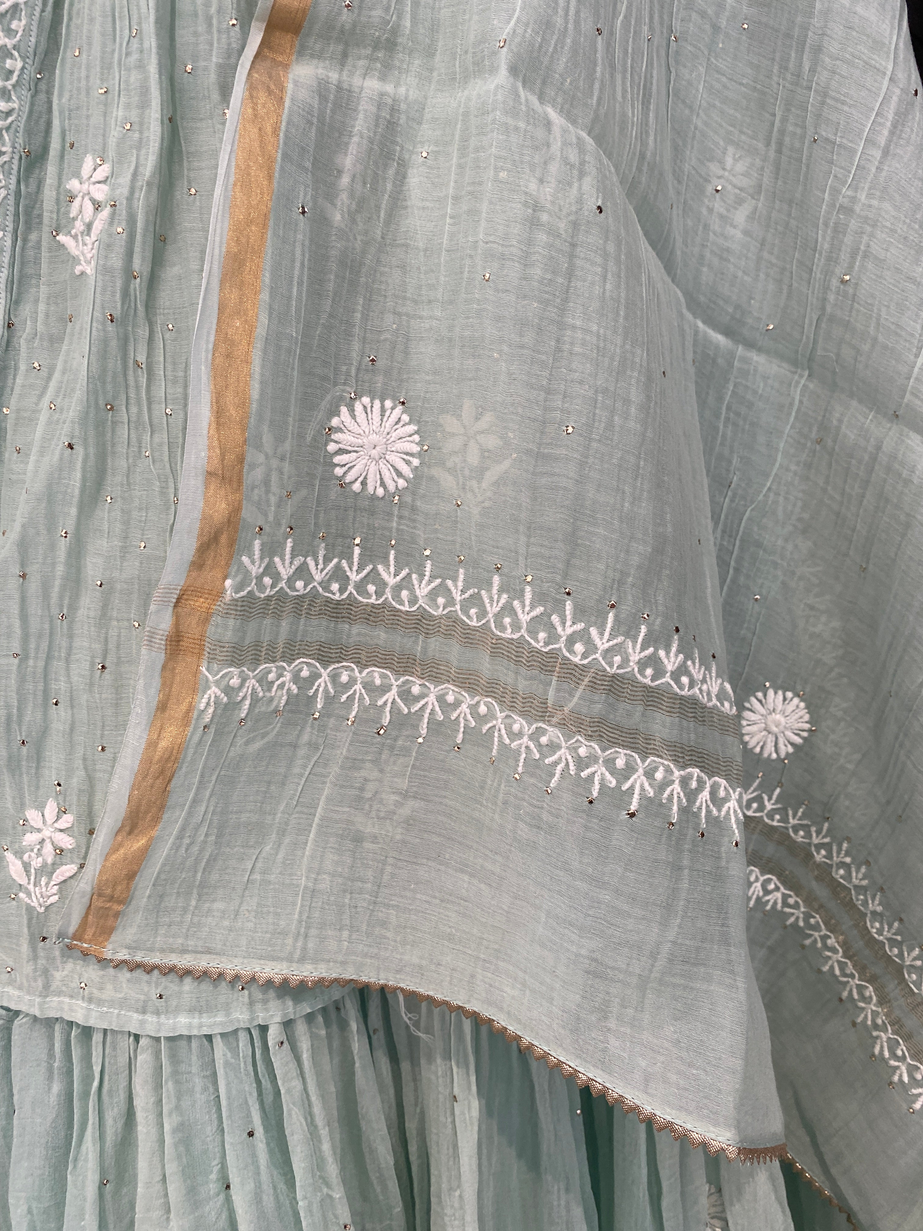 Mint Sharara Set with Chikankari and Mukaish