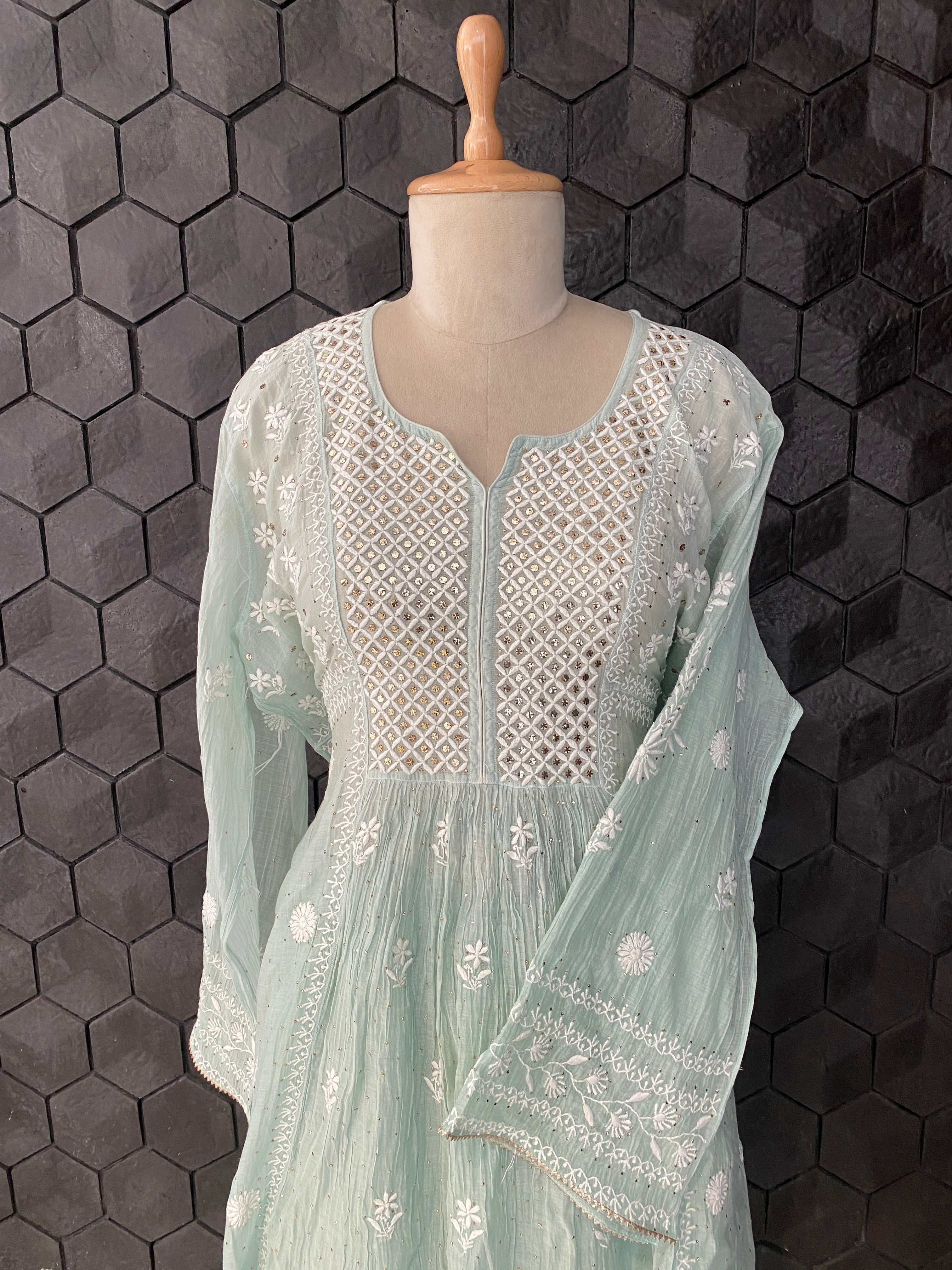 Mint Sharara Set with Chikankari and Mukaish