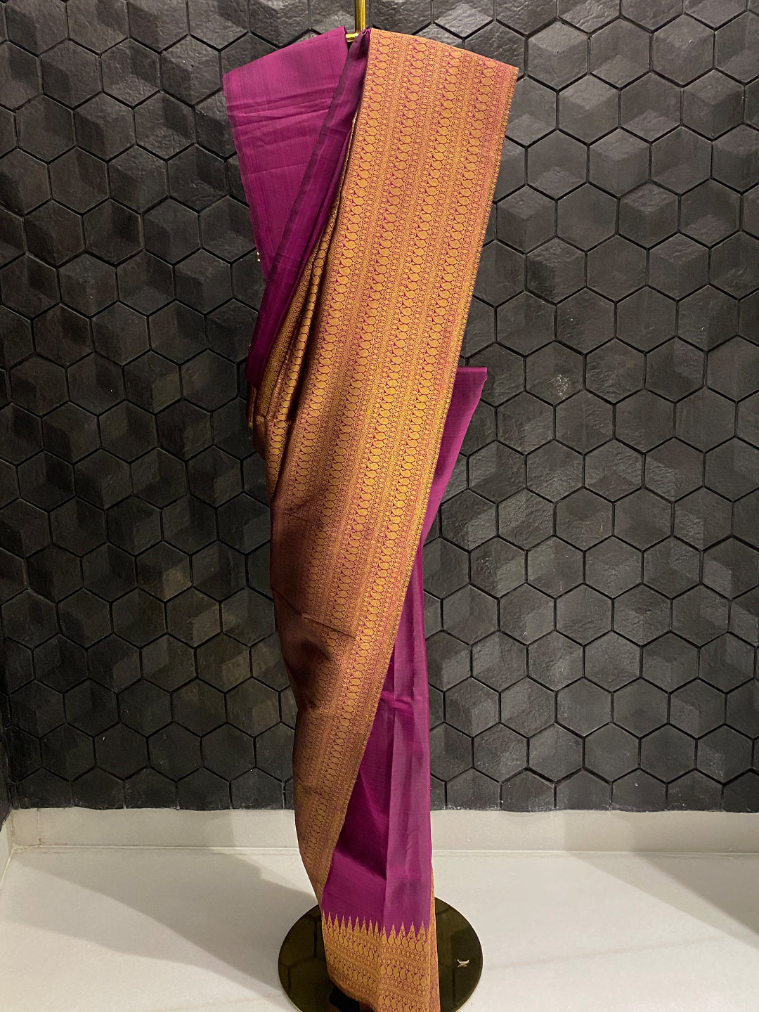 Purple Silk Saree with Thick Gold Zari Border