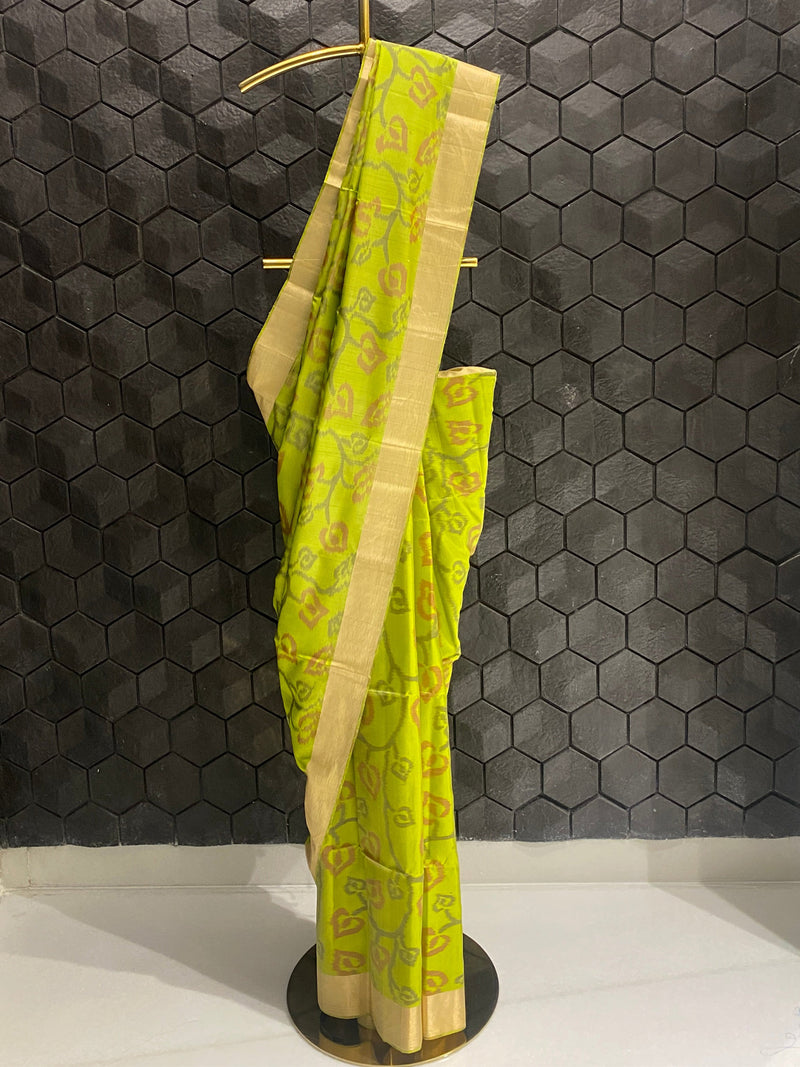 Green silk saree with golden border