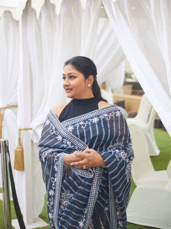 Black Chikankari saree with blouse