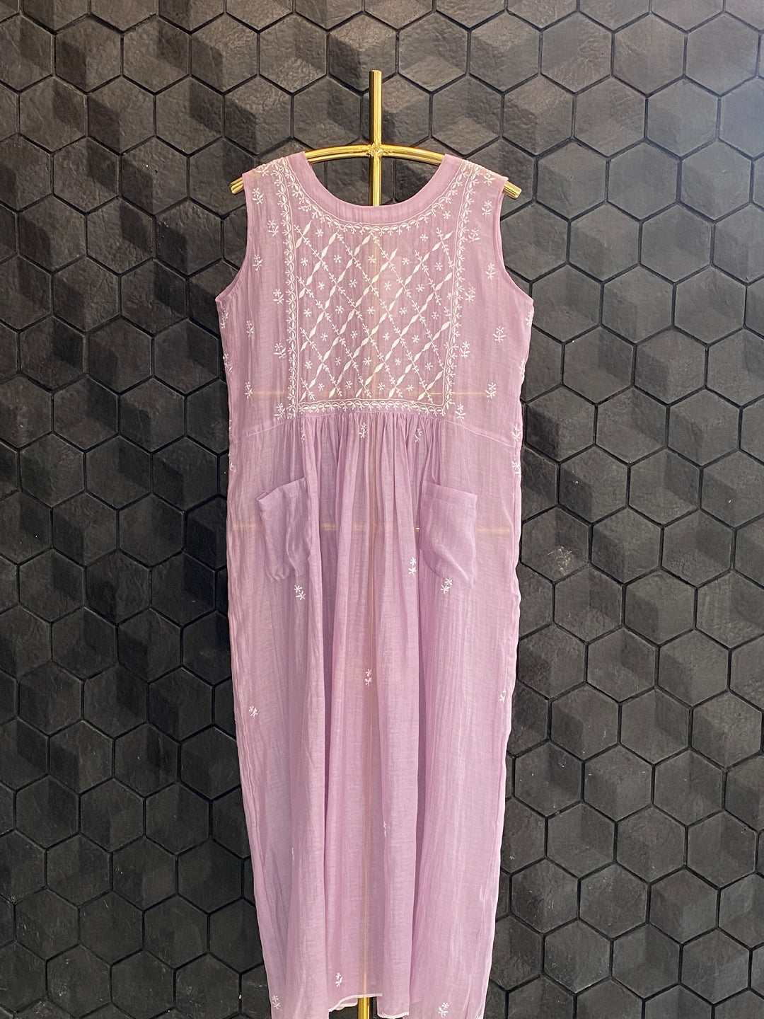 Lilac Soft Mul Chanderi Sleeveless Dress