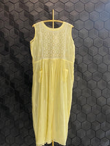 Yellow Mul Chanderi Sleeveless Dress