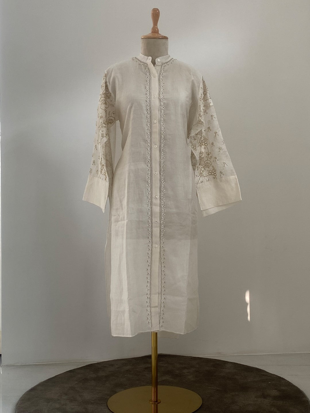 Ivory Organza Patch Kurta Style Shirt