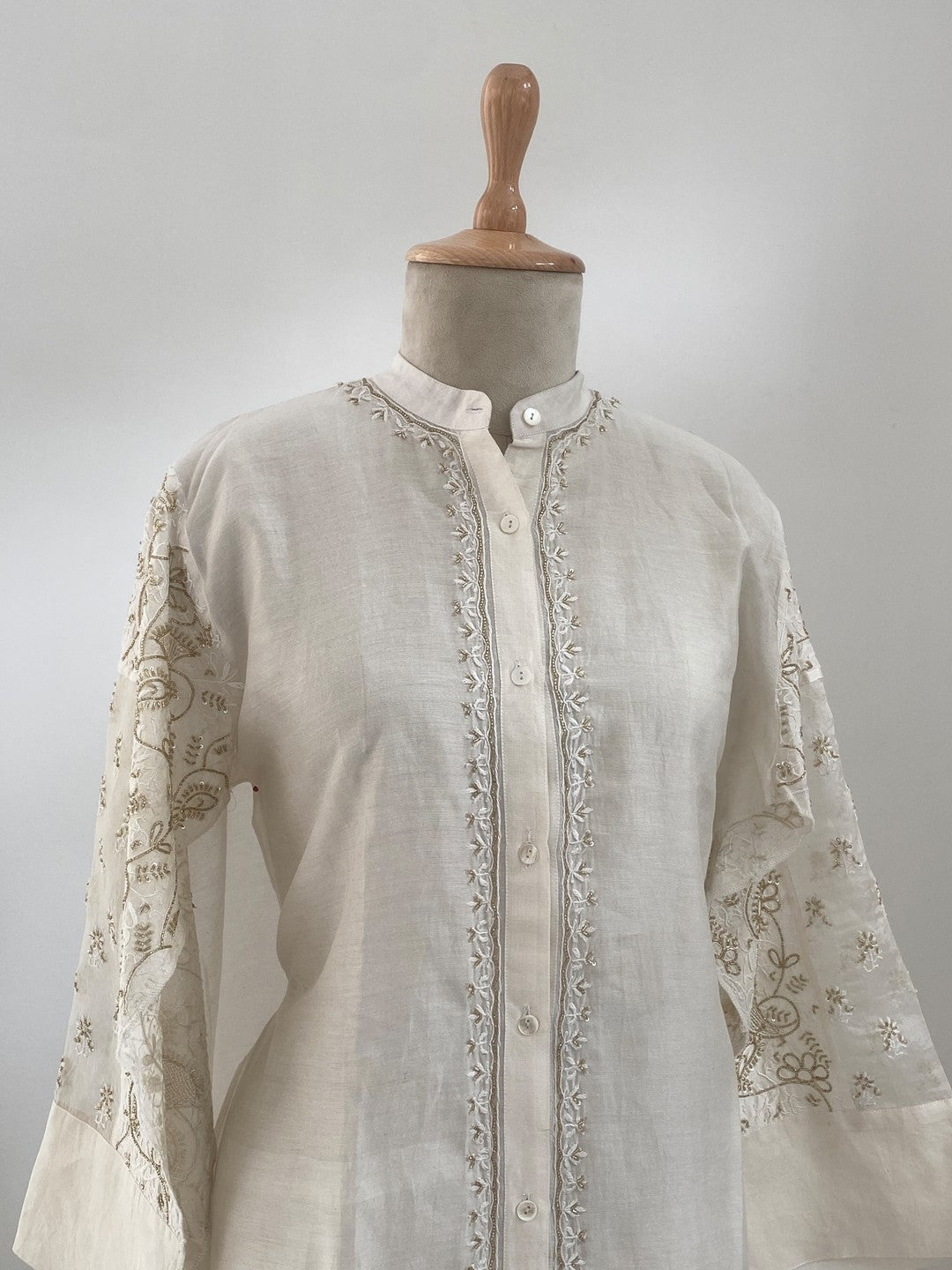 Ivory Organza Patch Kurta Style Shirt