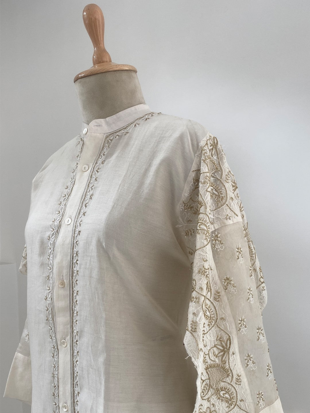 Ivory Organza Patch Kurta Style Shirt